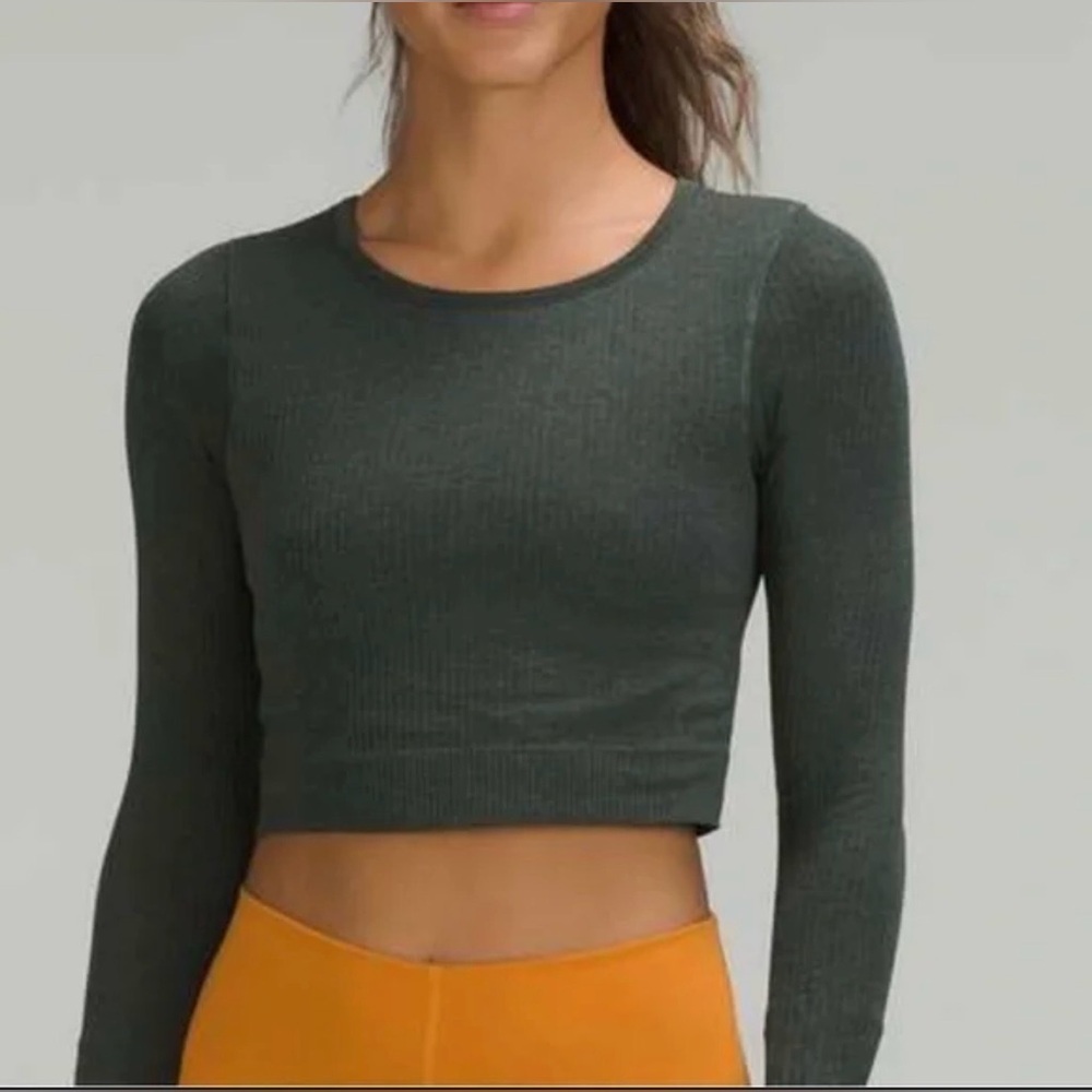 Lululemon Ebb to Street Long Sleeve Crop Top - Dark Green